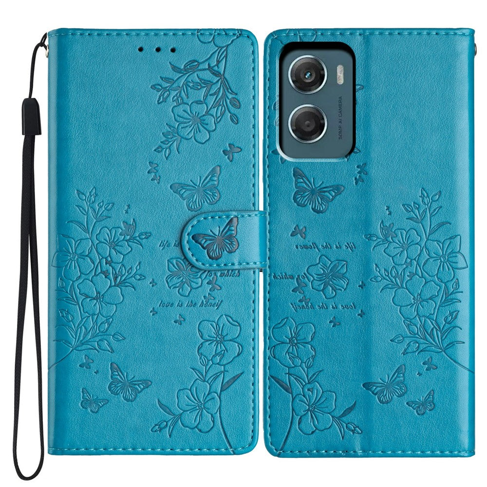 For Motorola Moto G06 4G Wallet Phone Case Butterfly Floral Imprint Leather Flip Cover with Strap
