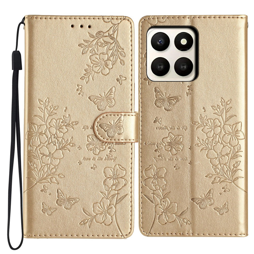 For Honor X7d 5G Wallet Phone Case Butterfly Floral Imprint Leather Flip Cover with Strap