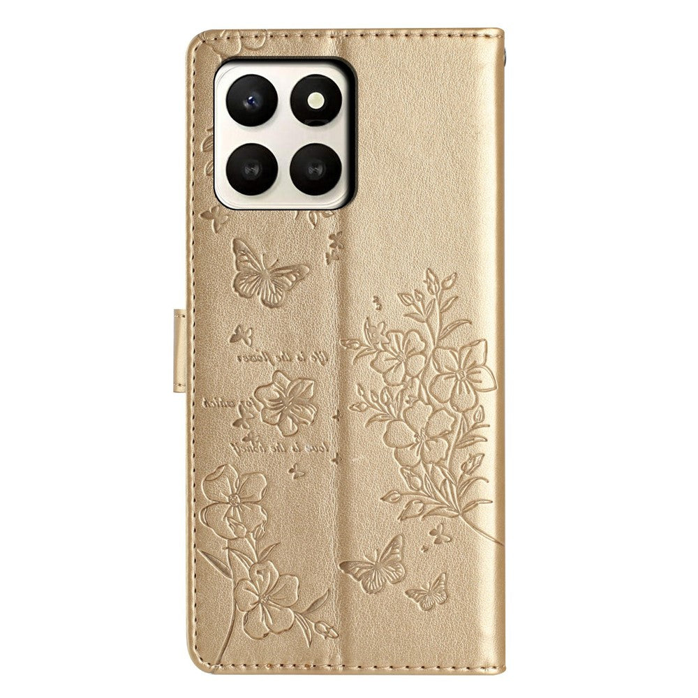 For Honor X7d 5G Wallet Phone Case Butterfly Floral Imprint Leather Flip Cover with Strap