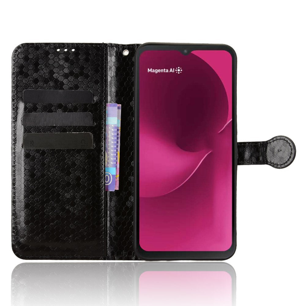 For T-Mobile REVVL 8  /  T Phone 3 Wallet Case Dot Pattern Imprint PU Leather Phone Cover with Wrist Strap