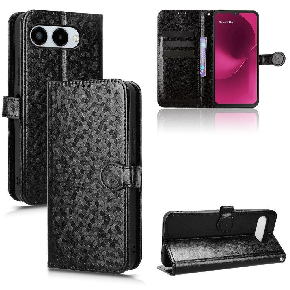 For T-Mobile REVVL 8  /  T Phone 3 Wallet Case Dot Pattern Imprint PU Leather Phone Cover with Wrist Strap