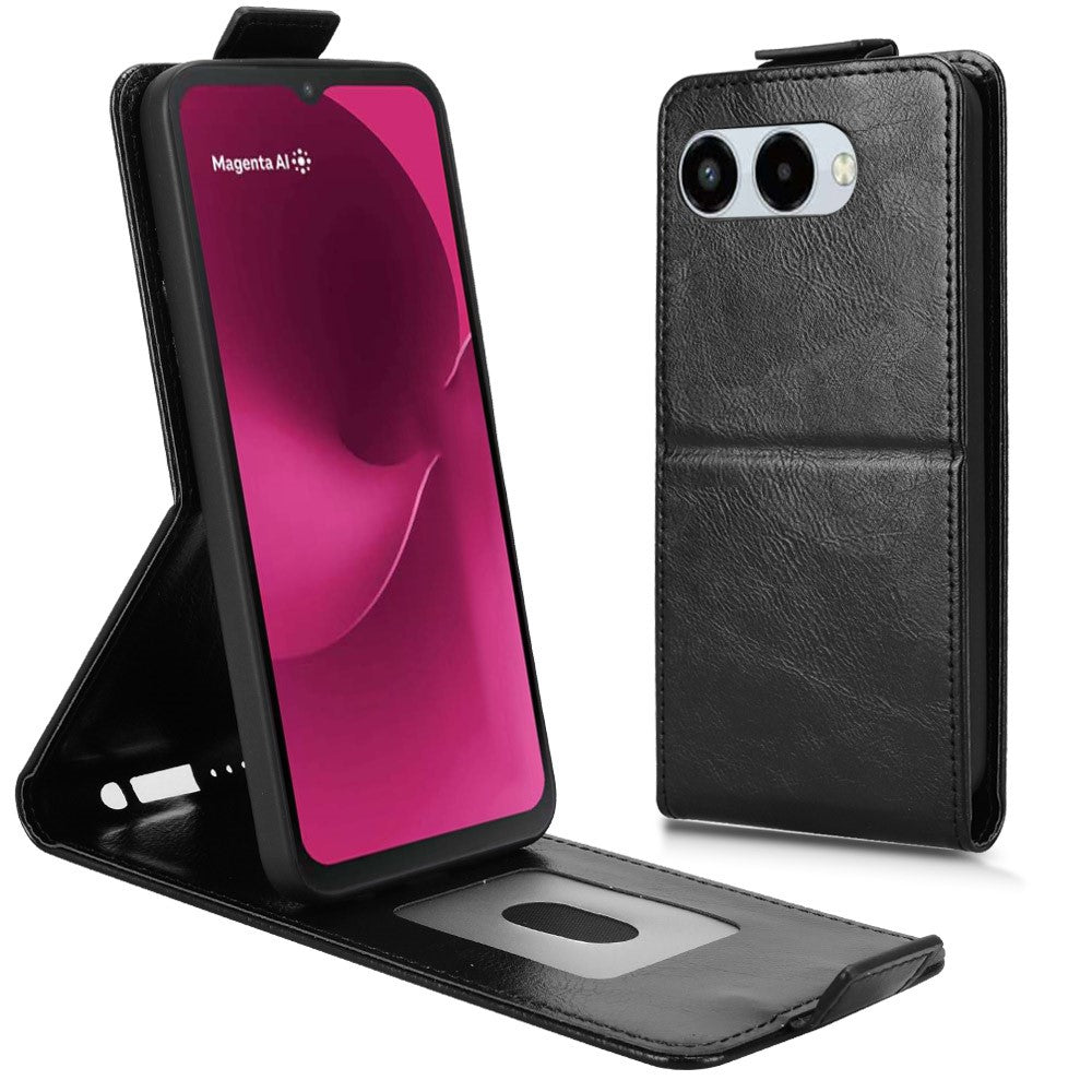 For T-Mobile REVVL 8  /  T Phone 3 Stand Case Magnetic Clasp Vertical Flip Leather Phone Cover with Card Holder