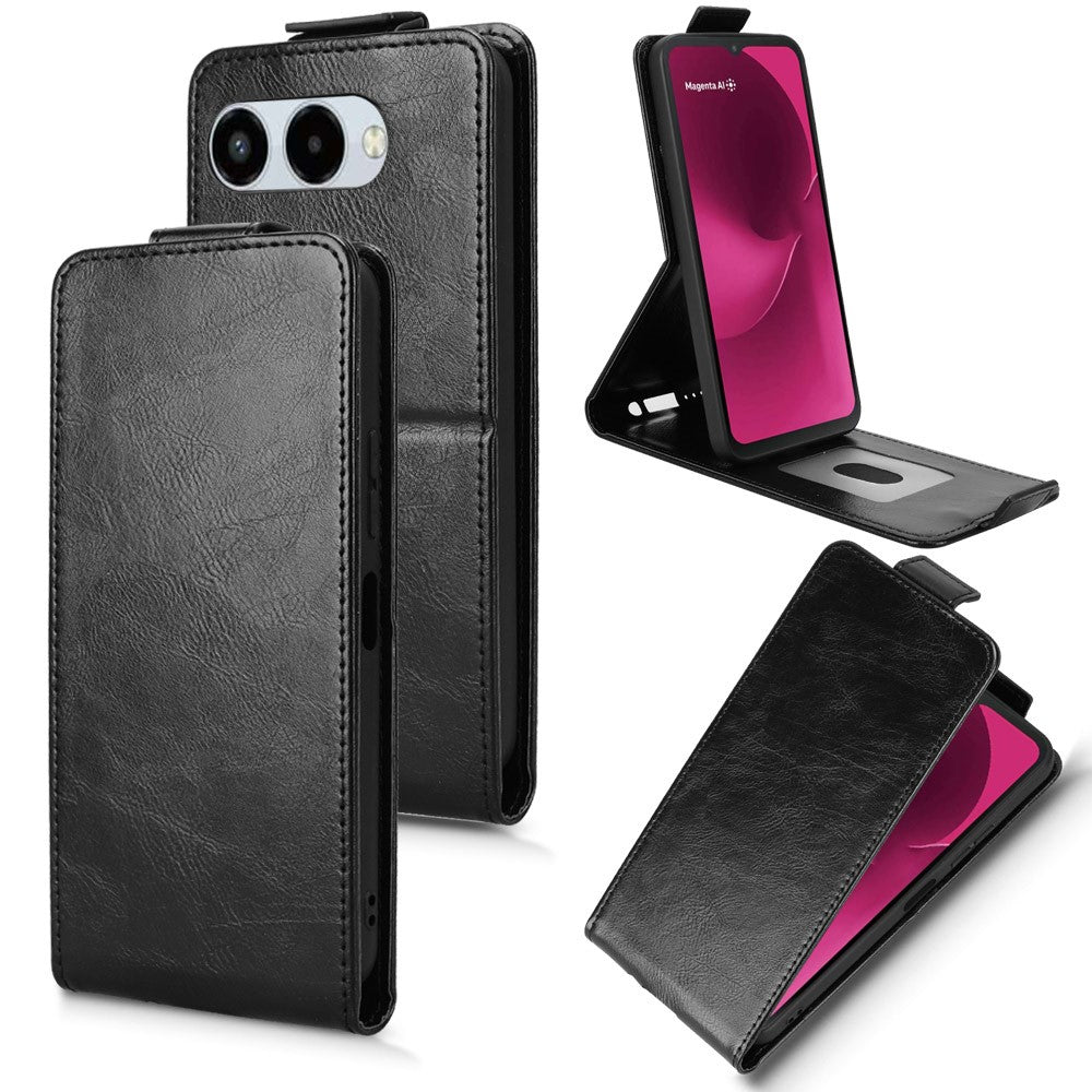 For T-Mobile REVVL 8  /  T Phone 3 Stand Case Magnetic Clasp Vertical Flip Leather Phone Cover with Card Holder
