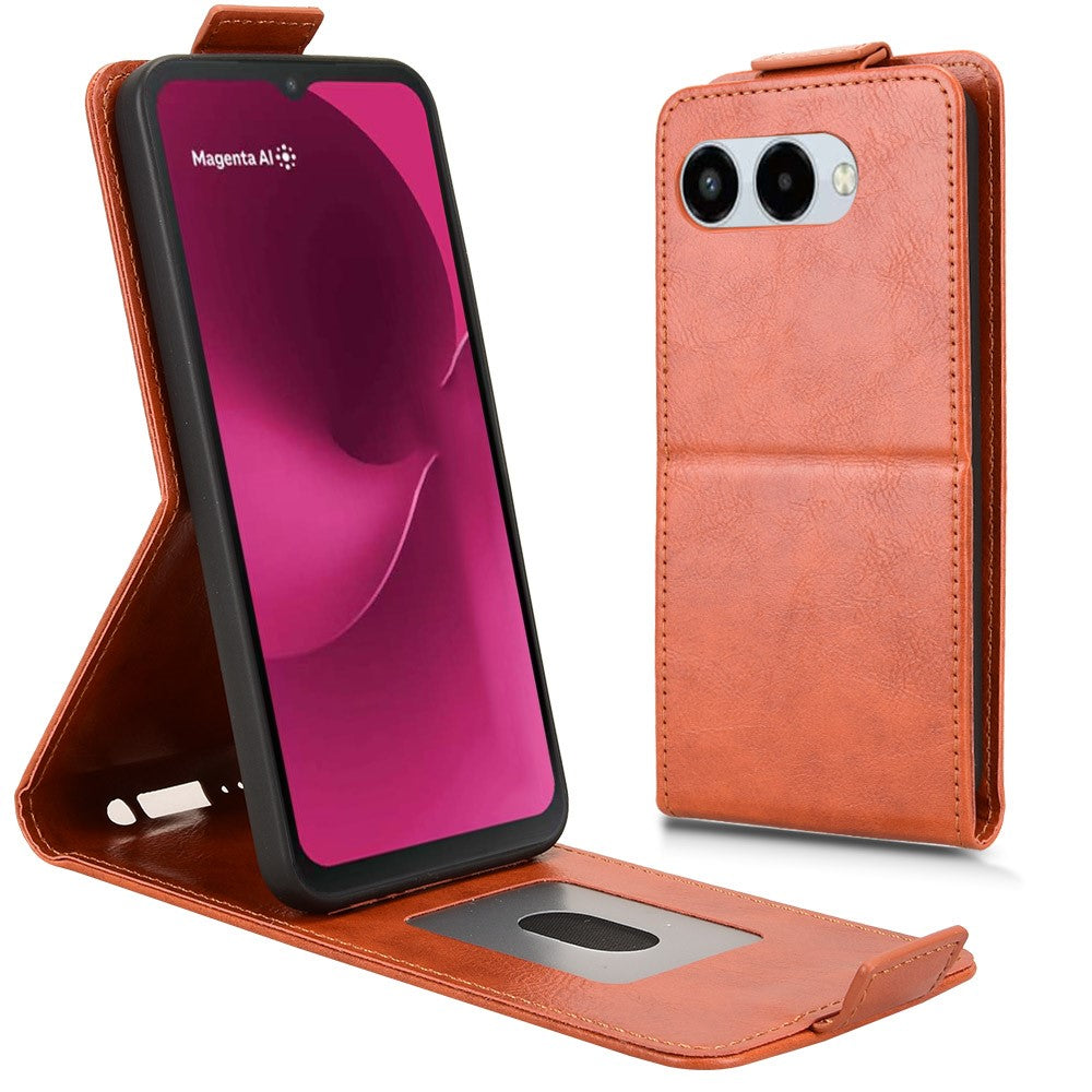 For T-Mobile REVVL 8  /  T Phone 3 Stand Case Magnetic Clasp Vertical Flip Leather Phone Cover with Card Holder