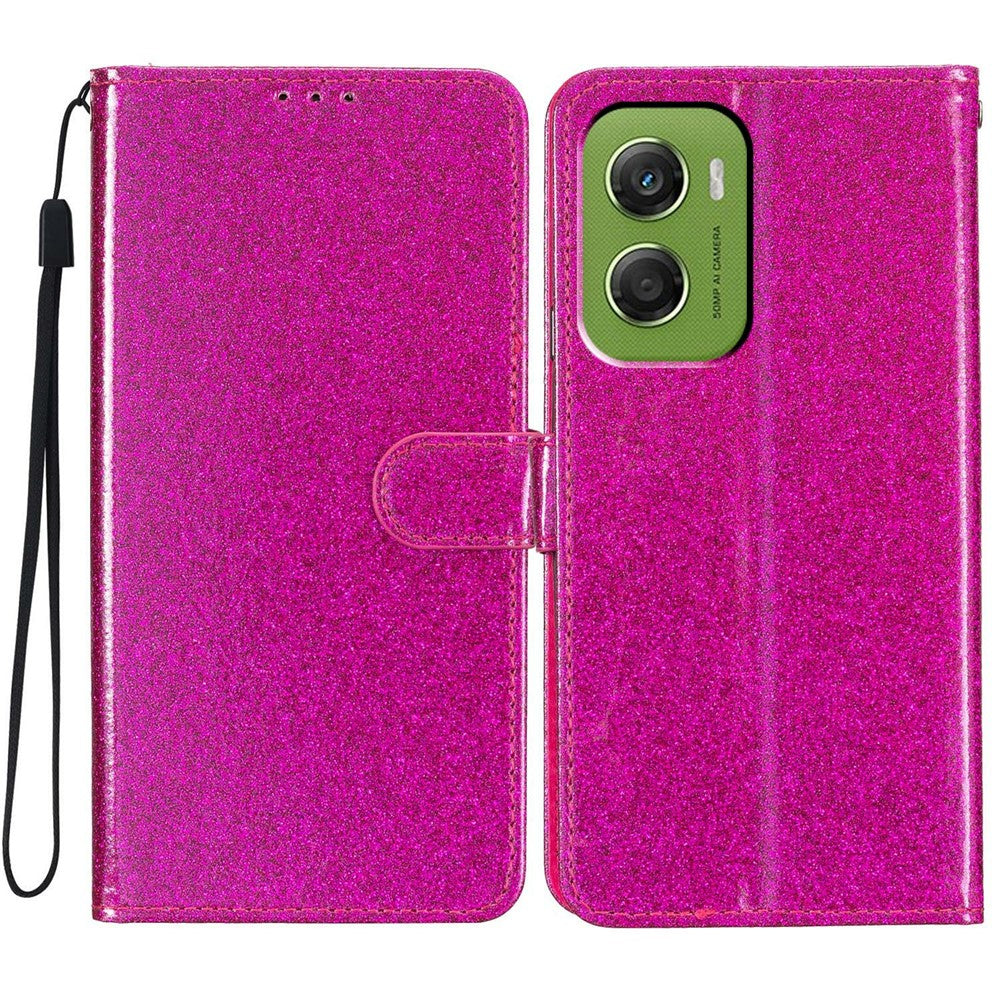 For Motorola Moto G06 4G Wallet Case Glitter Anti-Scratch Leather Stand Phone Cover with Strap