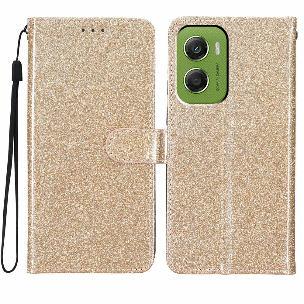 For Motorola Moto G06 4G Wallet Case Glitter Anti-Scratch Leather Stand Phone Cover with Strap