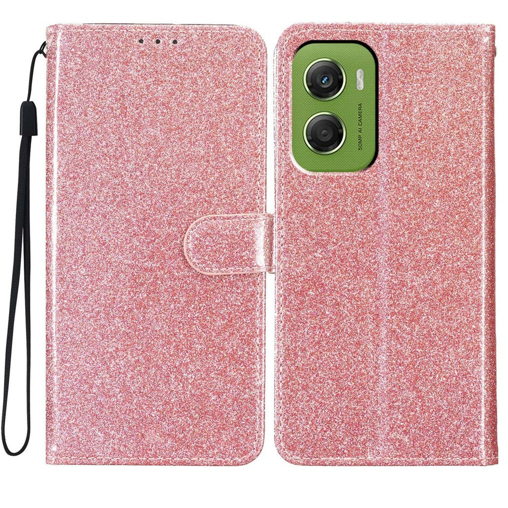 For Motorola Moto G06 4G Wallet Case Glitter Anti-Scratch Leather Stand Phone Cover with Strap