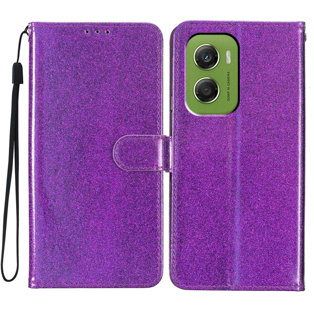 For Motorola Moto G06 4G Wallet Case Glitter Anti-Scratch Leather Stand Phone Cover with Strap