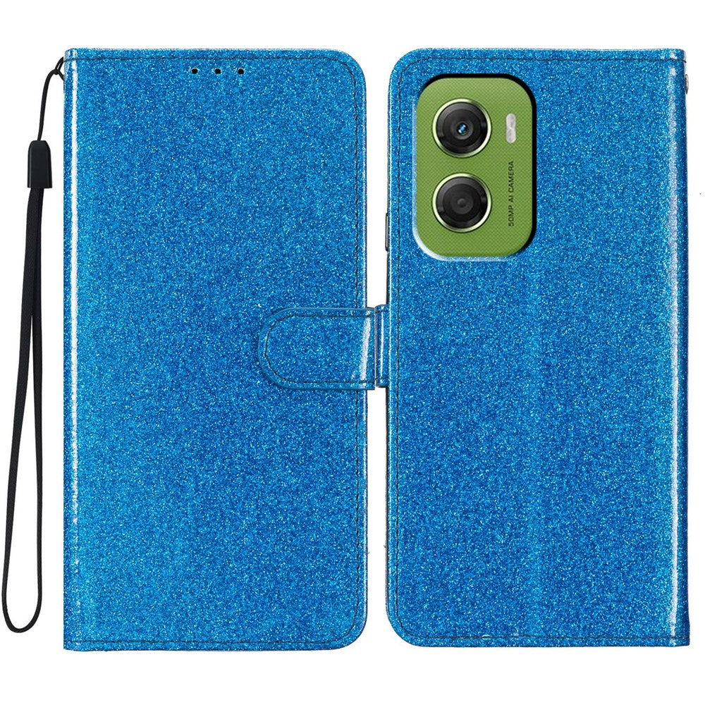 For Motorola Moto G06 4G Wallet Case Glitter Anti-Scratch Leather Stand Phone Cover with Strap