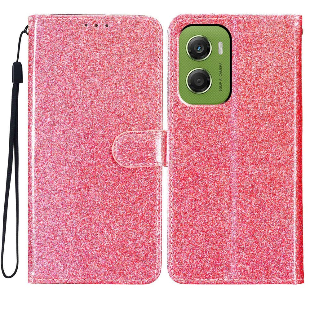 For Motorola Moto G06 4G Wallet Case Glitter Anti-Scratch Leather Stand Phone Cover with Strap