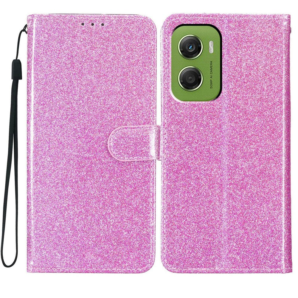 For Motorola Moto G06 4G Wallet Case Glitter Anti-Scratch Leather Stand Phone Cover with Strap