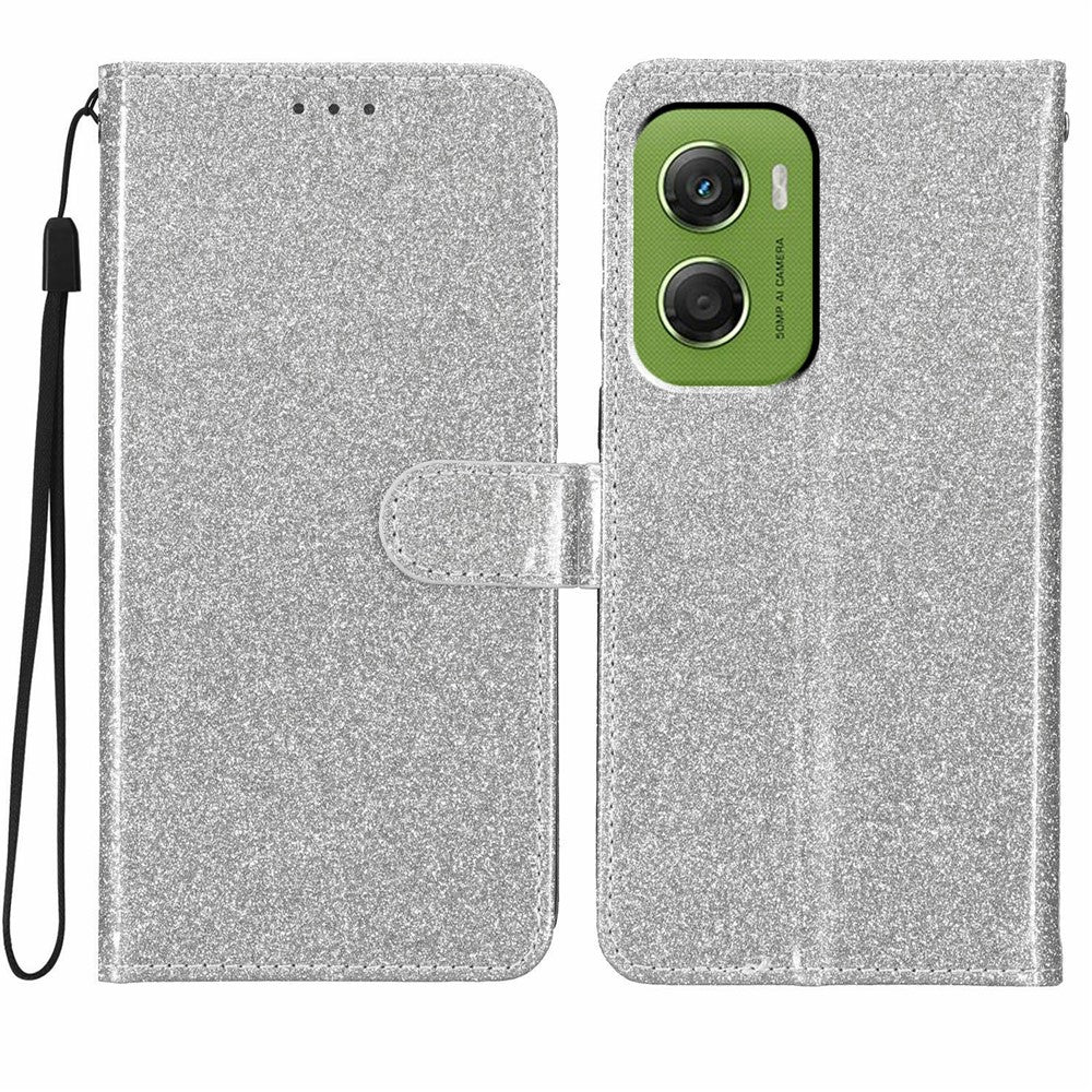 For Motorola Moto G06 4G Wallet Case Glitter Anti-Scratch Leather Stand Phone Cover with Strap