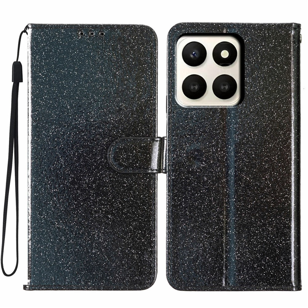 For Honor X7d 5G Wallet Case Glitter Anti-Scratch Leather Stand Phone Cover with Strap