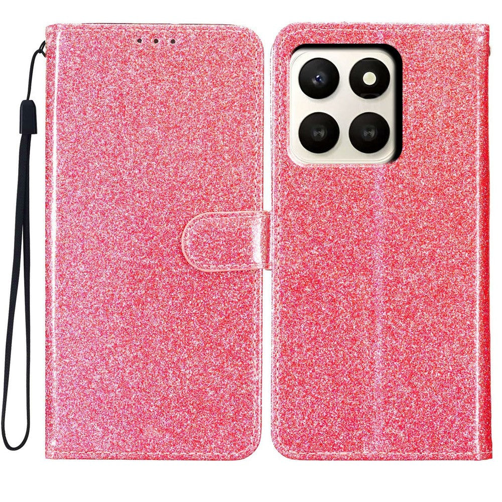 For Honor X7d 5G Wallet Case Glitter Anti-Scratch Leather Stand Phone Cover with Strap