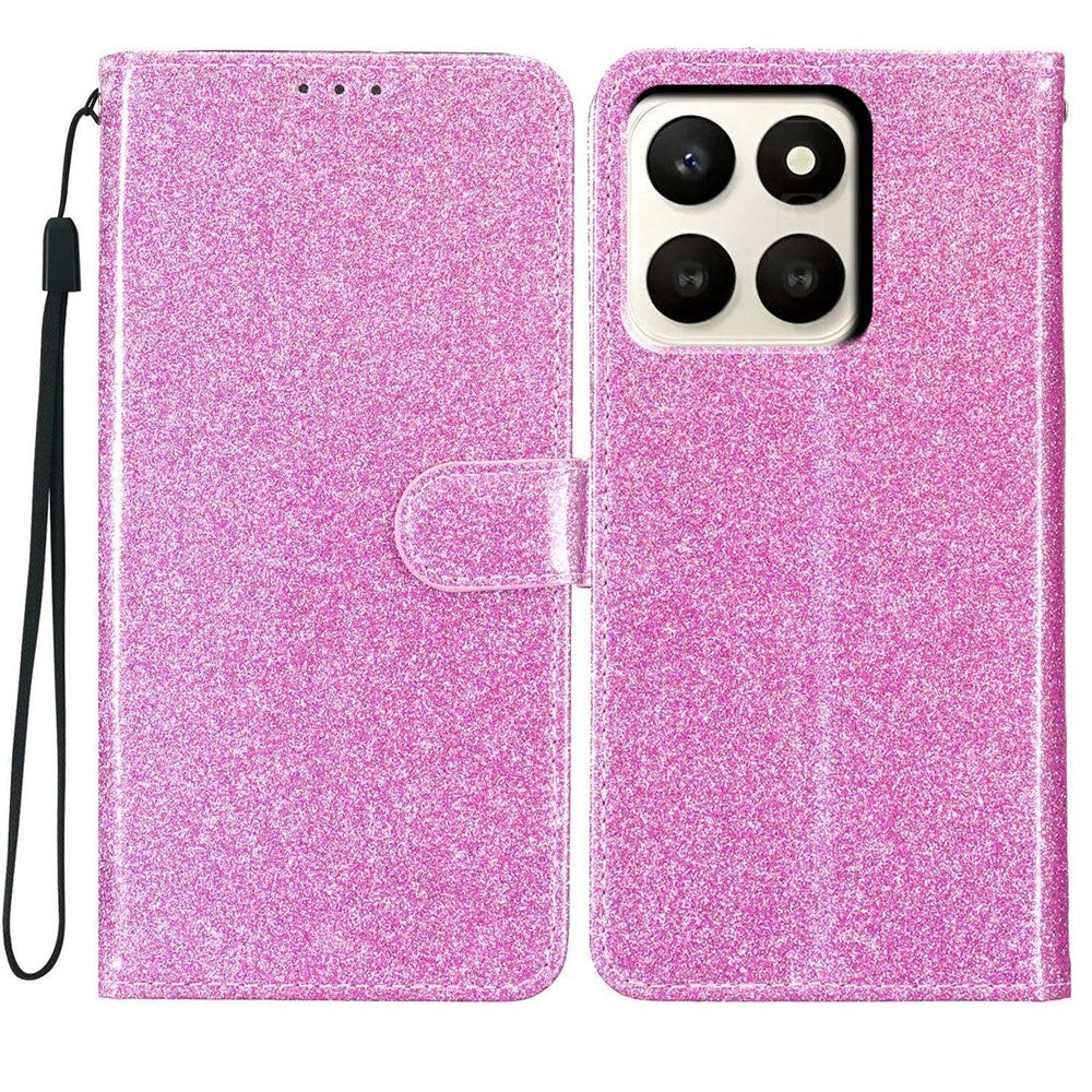 For Honor X7d 5G Wallet Case Glitter Anti-Scratch Leather Stand Phone Cover with Strap