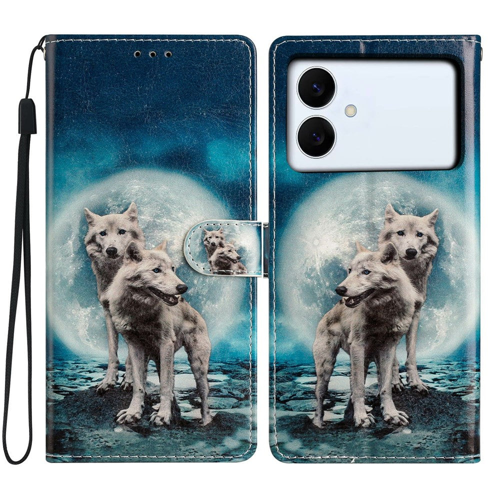 For Samsung Galaxy S26 Edge Wallet Case PU Leather Pattern Printing Stand Phone Cover with Strap