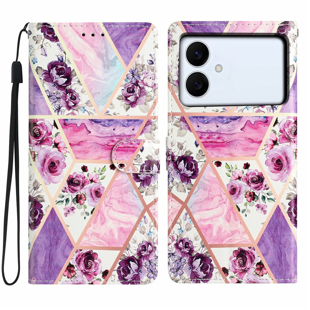 For Samsung Galaxy S26 Edge Wallet Case PU Leather Pattern Printing Stand Phone Cover with Strap