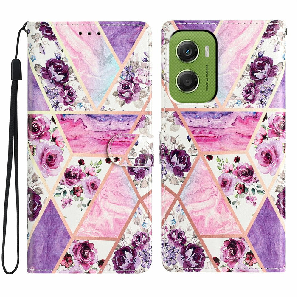 For Motorola Moto G06 4G Wallet Case PU Leather Pattern Printing Stand Phone Cover with Strap