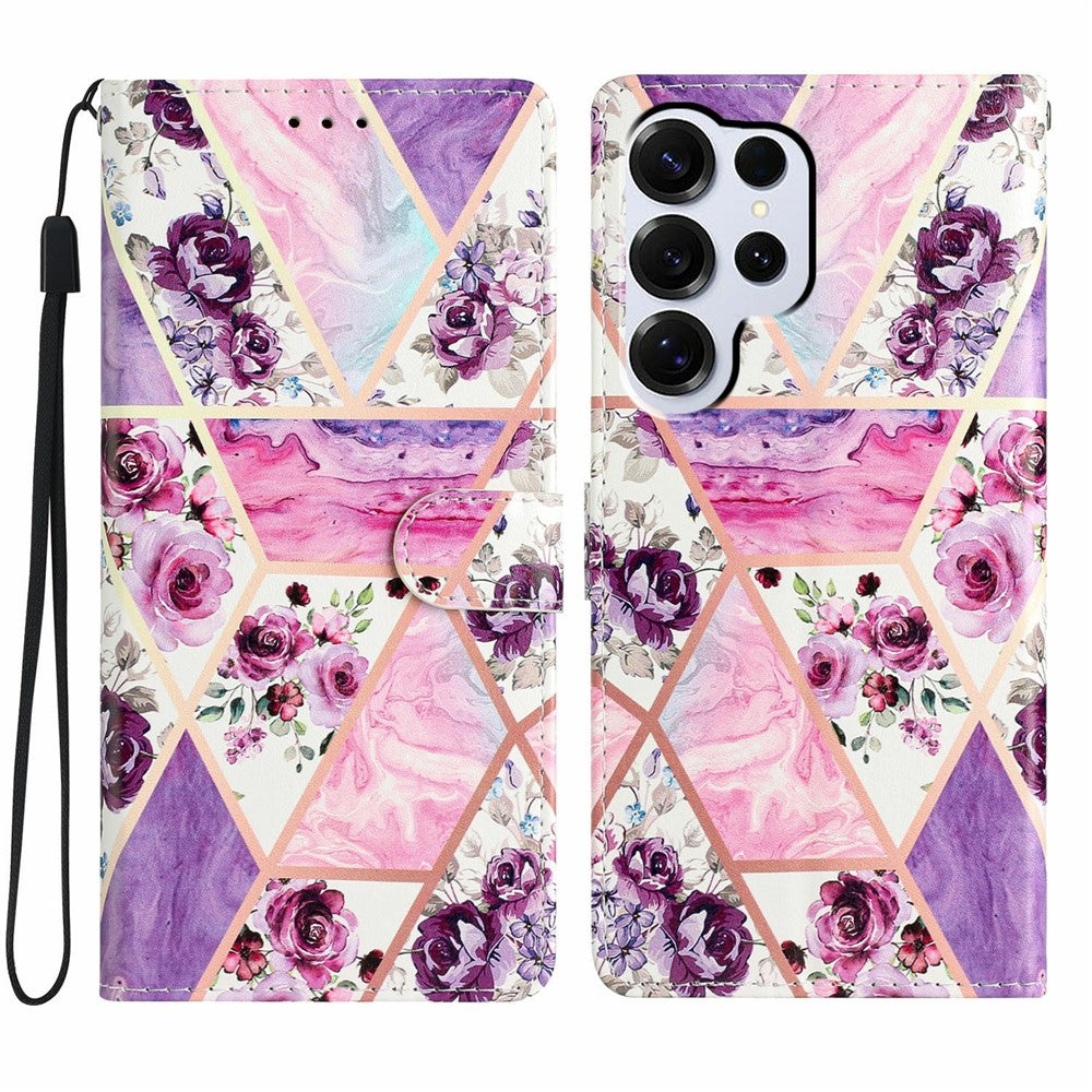 For Samsung Galaxy S26 Ultra Wallet Case PU Leather Pattern Printing Stand Phone Cover with Strap