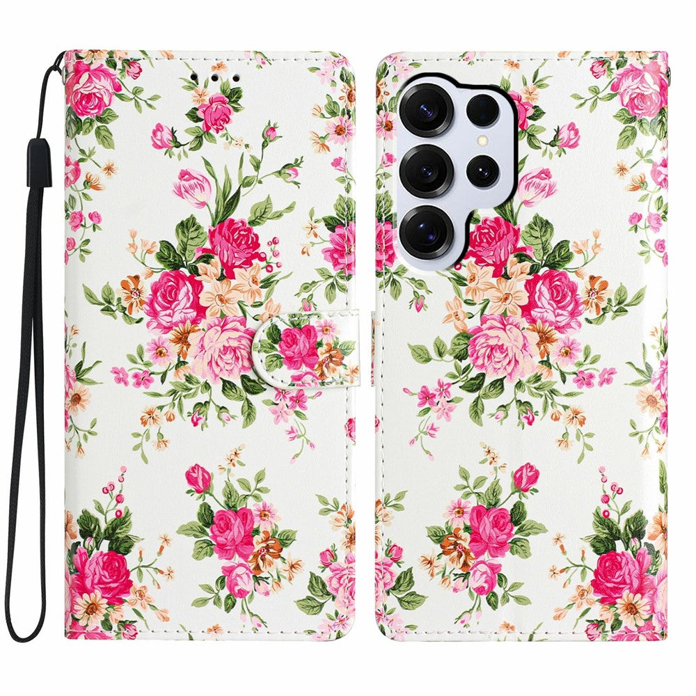 For Samsung Galaxy S26 Ultra Wallet Case PU Leather Pattern Printing Stand Phone Cover with Strap