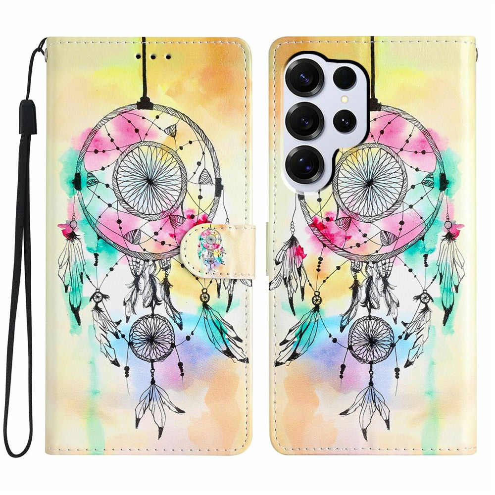For Samsung Galaxy S26 Ultra Wallet Case PU Leather Pattern Printing Stand Phone Cover with Strap