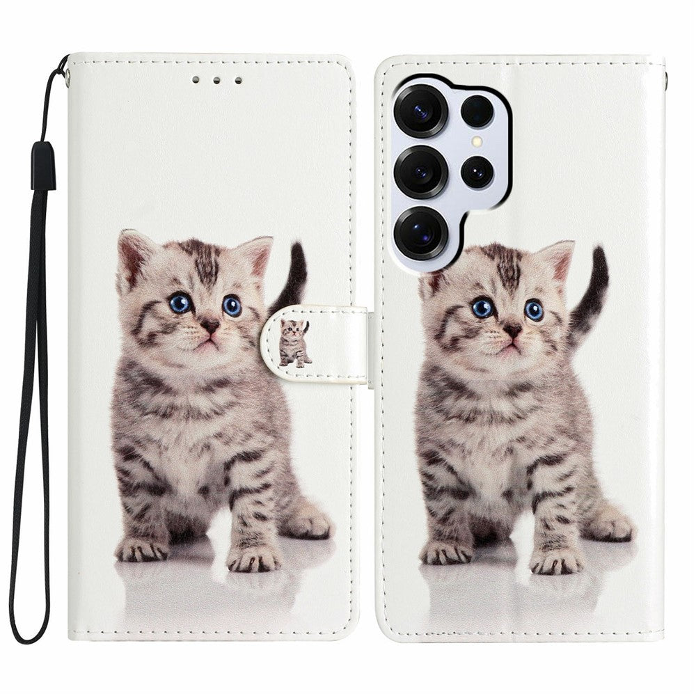 For Samsung Galaxy S26 Ultra Wallet Case PU Leather Pattern Printing Stand Phone Cover with Strap