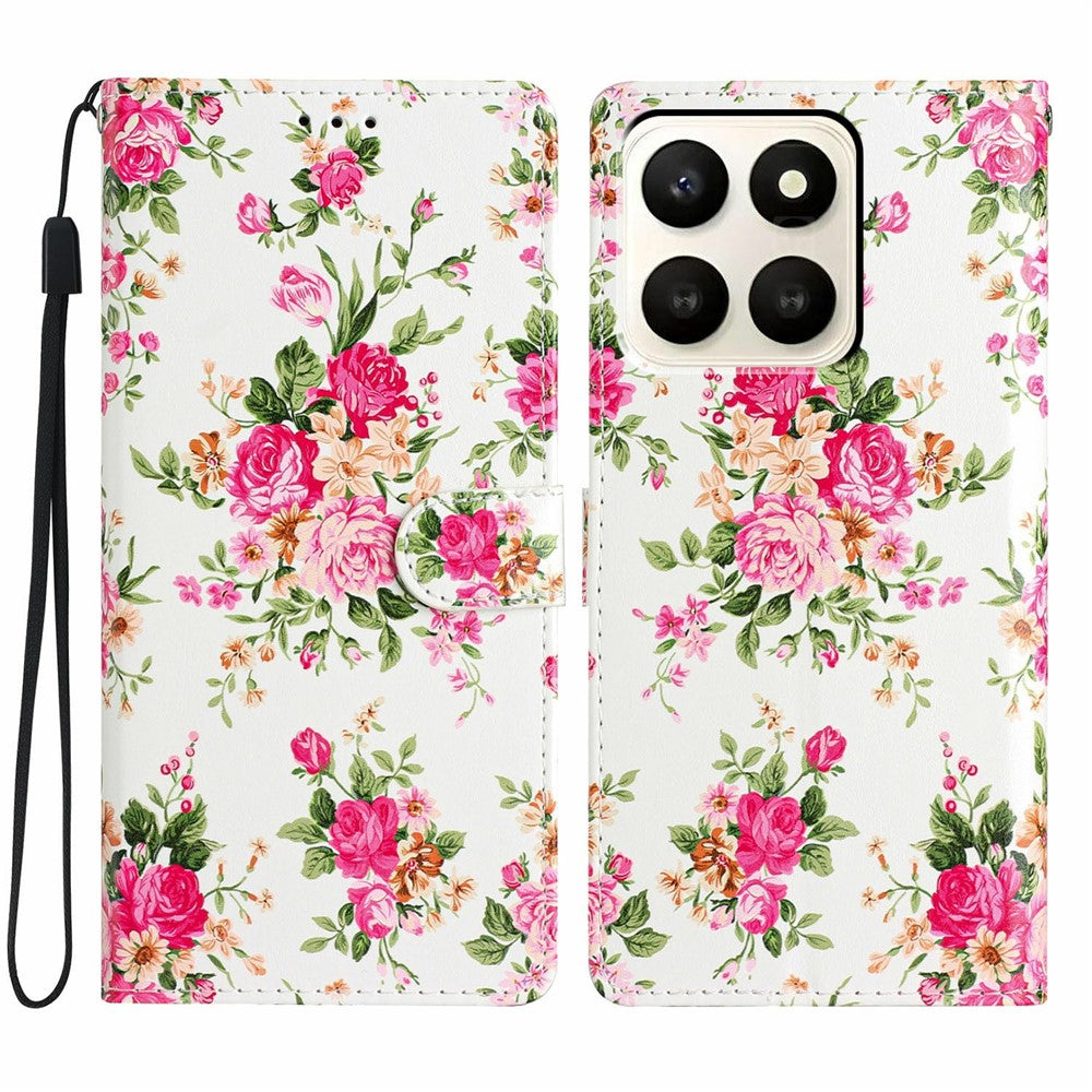 For Honor X7d 5G Wallet Case PU Leather Pattern Printing Stand Phone Cover with Strap