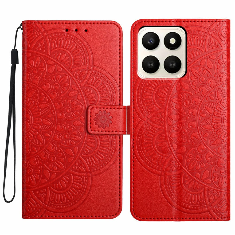 For Honor X7d 5G Leather Case with Card Slots Mandala Pattern Phone Cover Stand