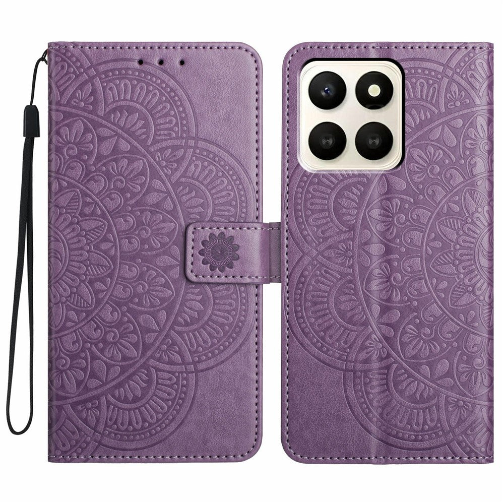 For Honor X7d 5G Leather Case with Card Slots Mandala Pattern Phone Cover Stand