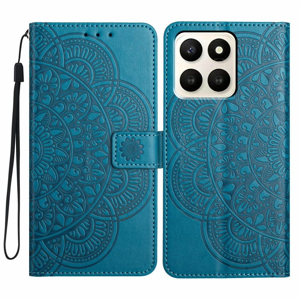 For Honor X7d 5G Leather Case with Card Slots Mandala Pattern Phone Cover Stand