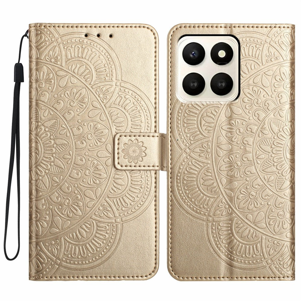 For Honor X7d 5G Leather Case with Card Slots Mandala Pattern Phone Cover Stand