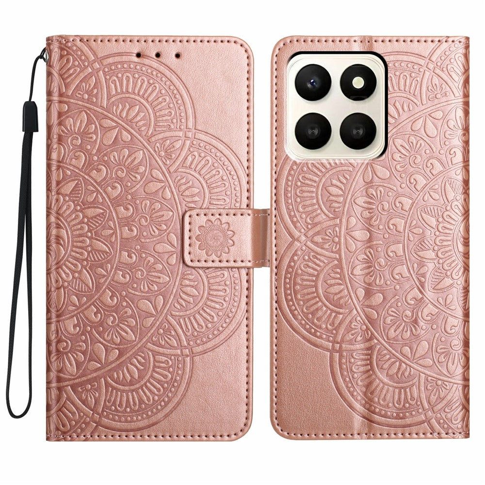 For Honor X7d 5G Leather Case with Card Slots Mandala Pattern Phone Cover Stand