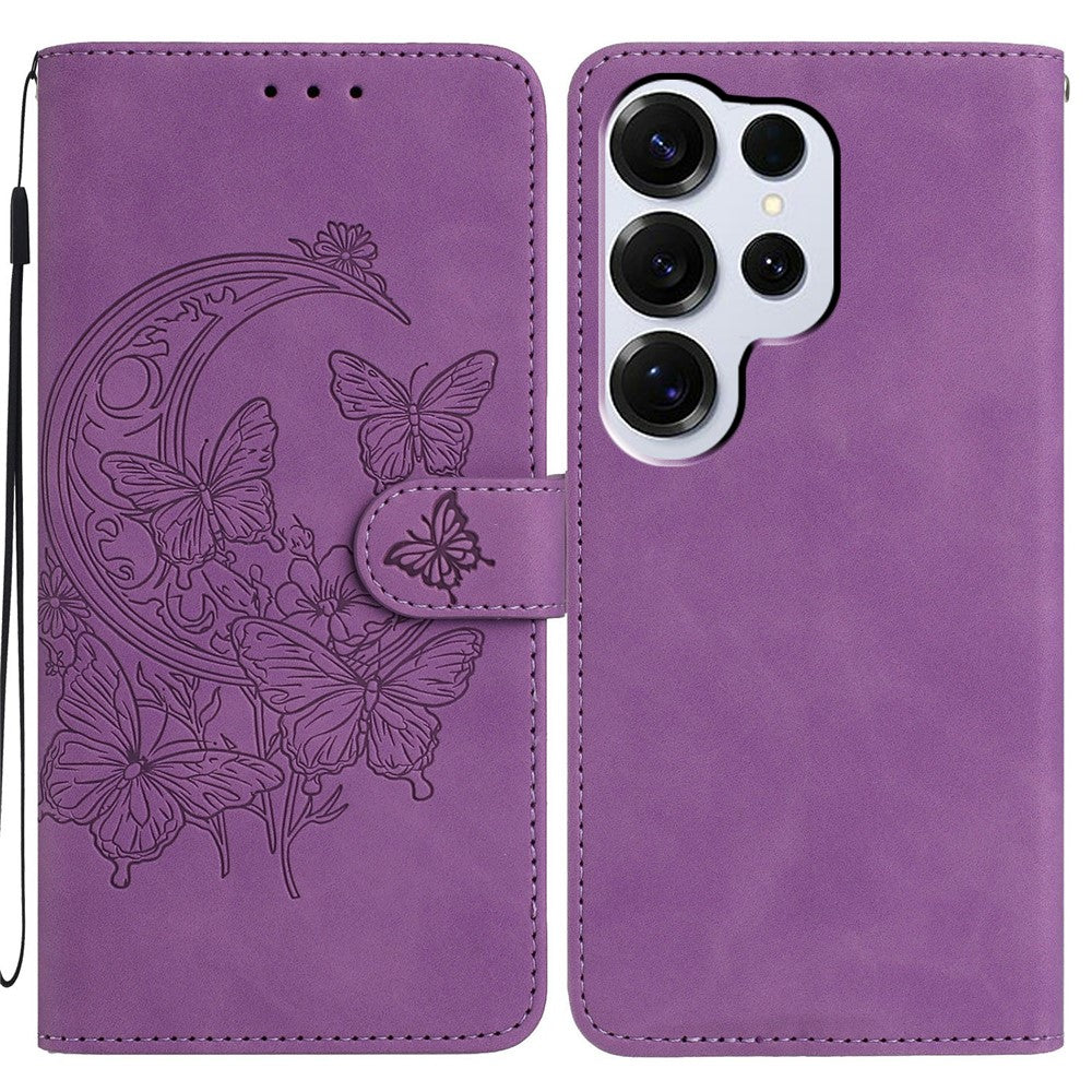 For Samsung Galaxy S26 Ultra Case Butterfly Flower Imprinted PU Leather Wallet Stand Phone Cover