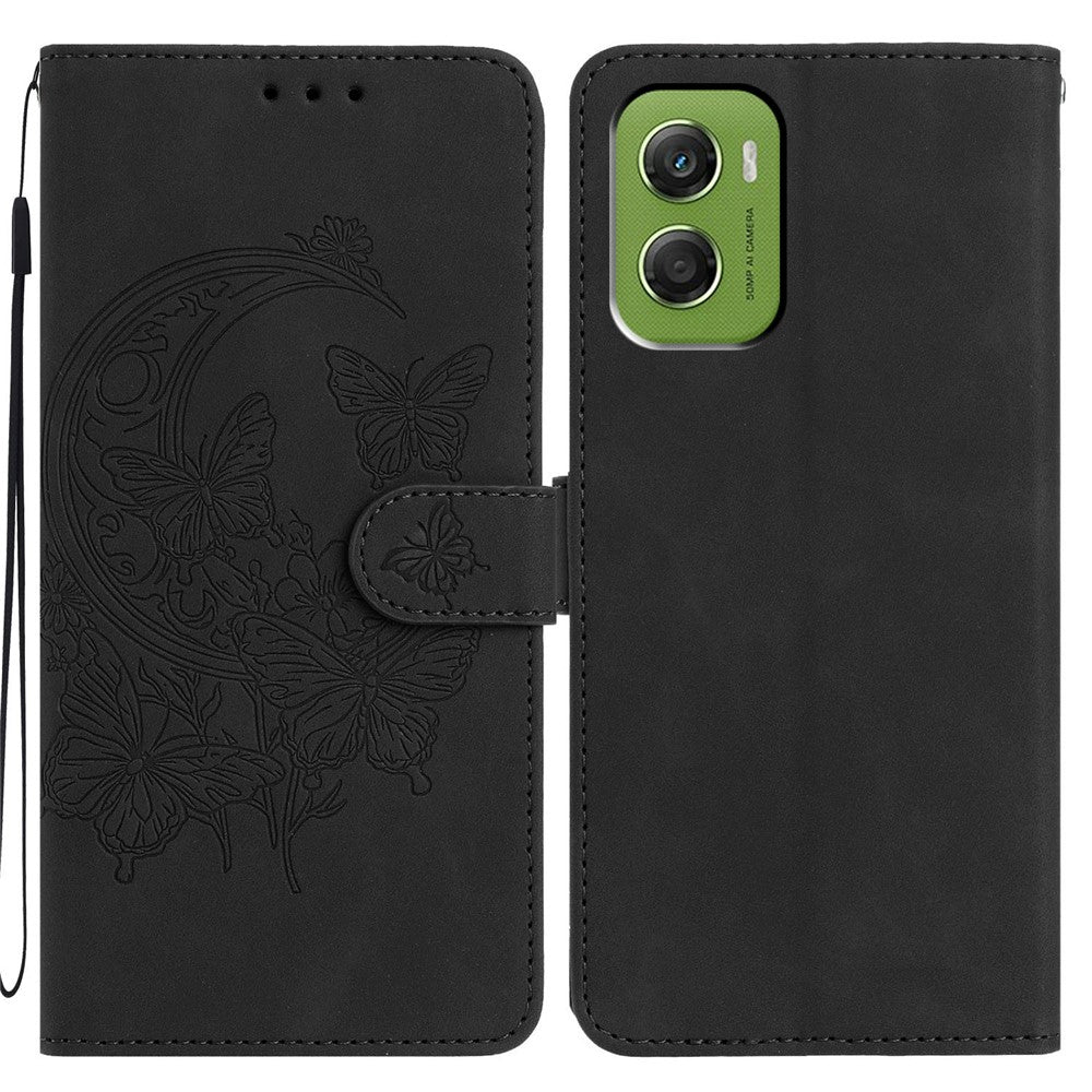 For Motorola Moto G06 4G Case Butterfly Flower Imprinted PU Leather Wallet Stand Phone Cover