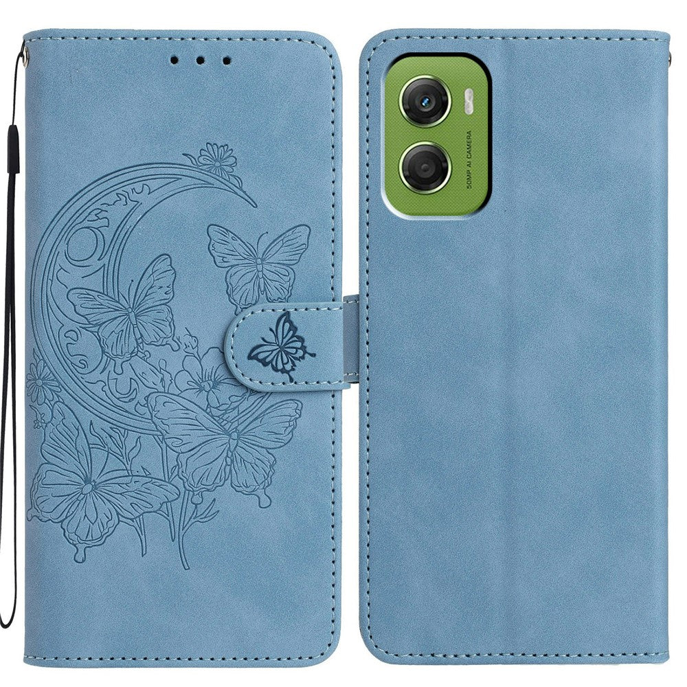 For Motorola Moto G06 4G Case Butterfly Flower Imprinted PU Leather Wallet Stand Phone Cover