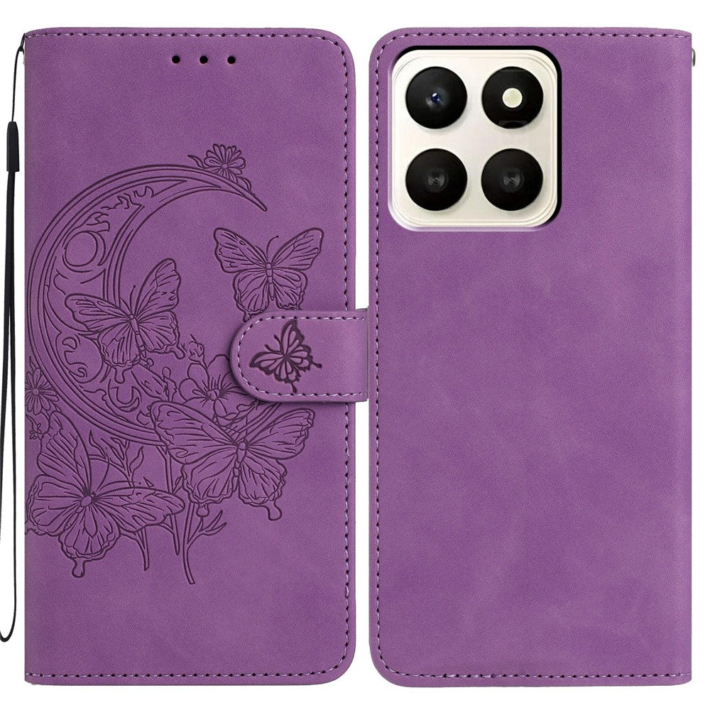 For Honor X7d 5G Case Butterfly Flower Imprinted PU Leather Wallet Stand Phone Cover