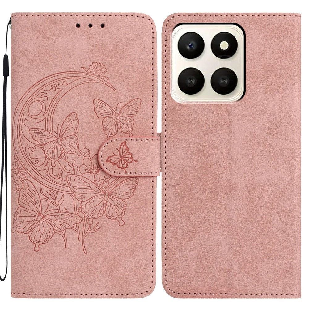 For Honor X7d 5G Case Butterfly Flower Imprinted PU Leather Wallet Stand Phone Cover