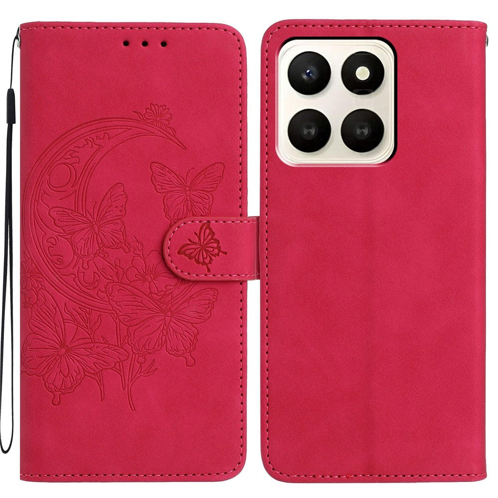 For Honor X7d 5G Case Butterfly Flower Imprinted PU Leather Wallet Stand Phone Cover