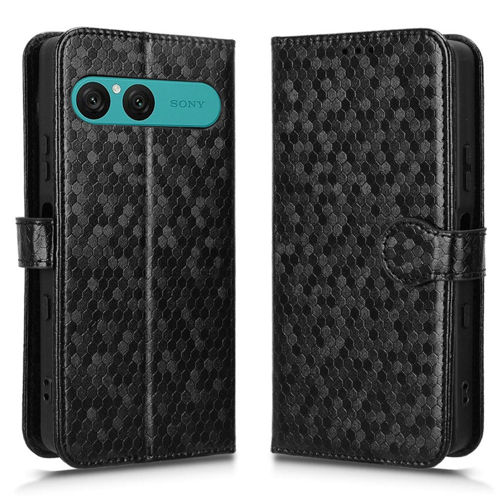 For Sony Xperia 10 VII Wallet Case Dot Pattern Imprint PU Leather Phone Cover with Wrist Strap