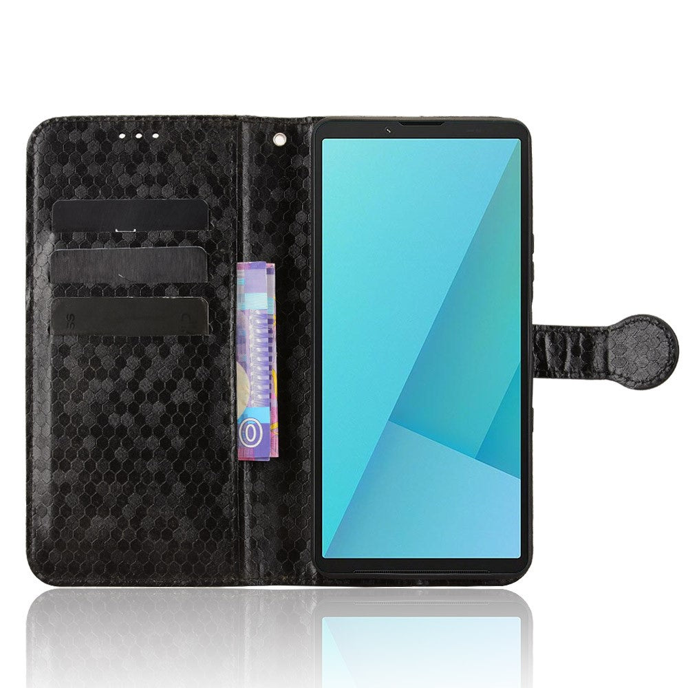 For Sony Xperia 10 VII Wallet Case Dot Pattern Imprint PU Leather Phone Cover with Wrist Strap
