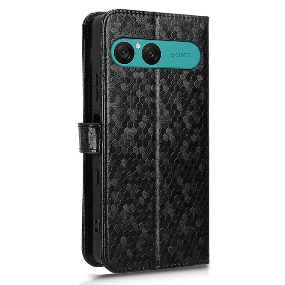 For Sony Xperia 10 VII Wallet Case Dot Pattern Imprint PU Leather Phone Cover with Wrist Strap