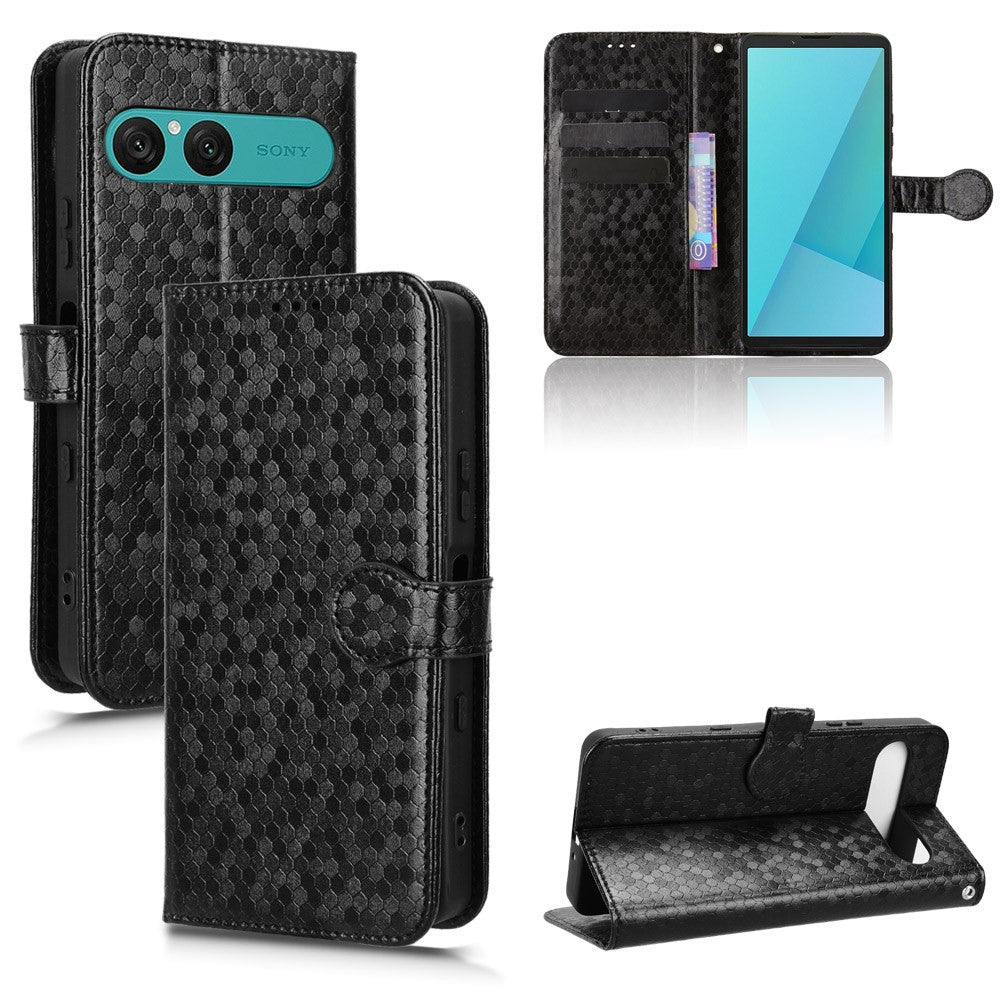 For Sony Xperia 10 VII Wallet Case Dot Pattern Imprint PU Leather Phone Cover with Wrist Strap