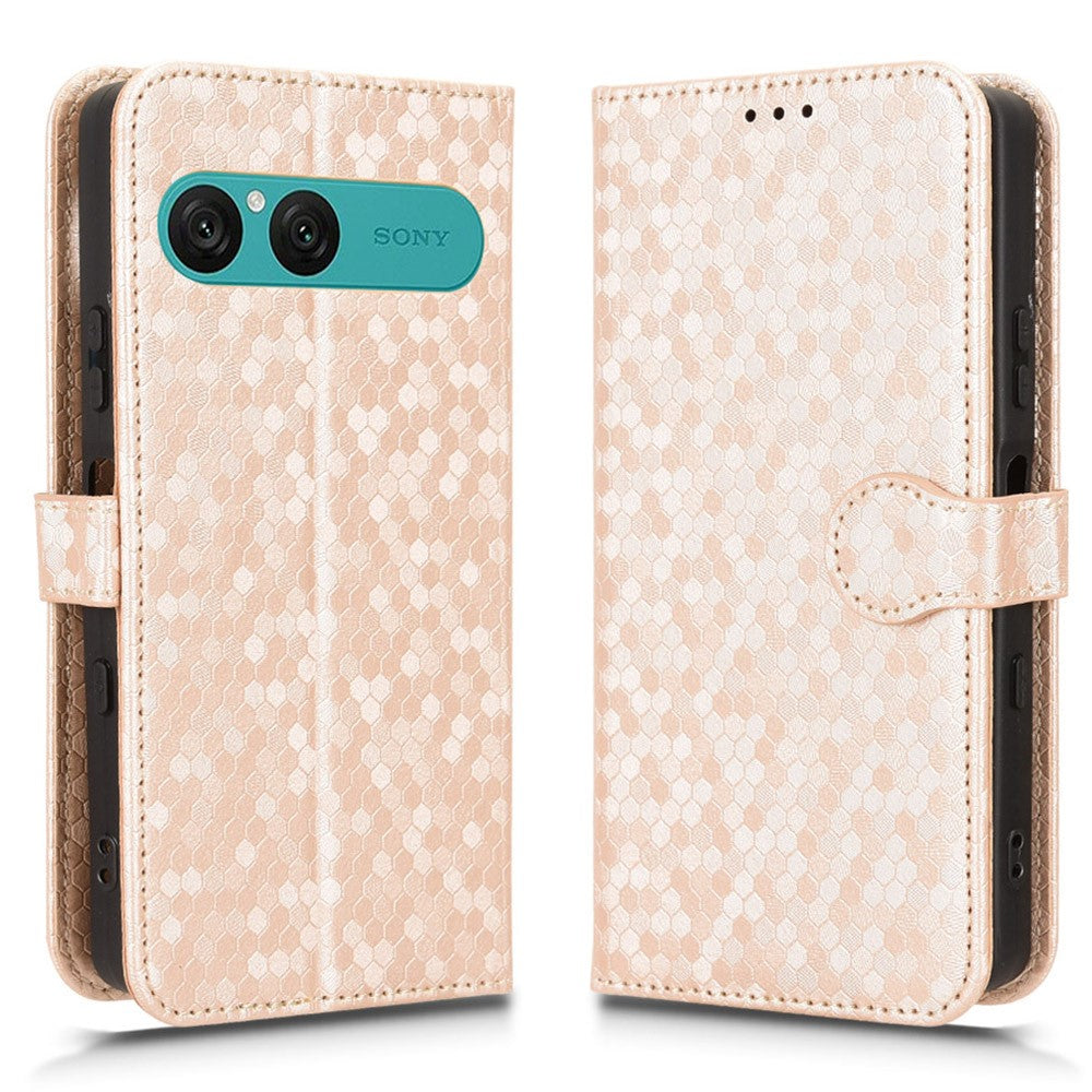 For Sony Xperia 10 VII Wallet Case Dot Pattern Imprint PU Leather Phone Cover with Wrist Strap