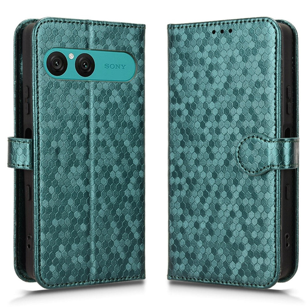 For Sony Xperia 10 VII Wallet Case Dot Pattern Imprint PU Leather Phone Cover with Wrist Strap