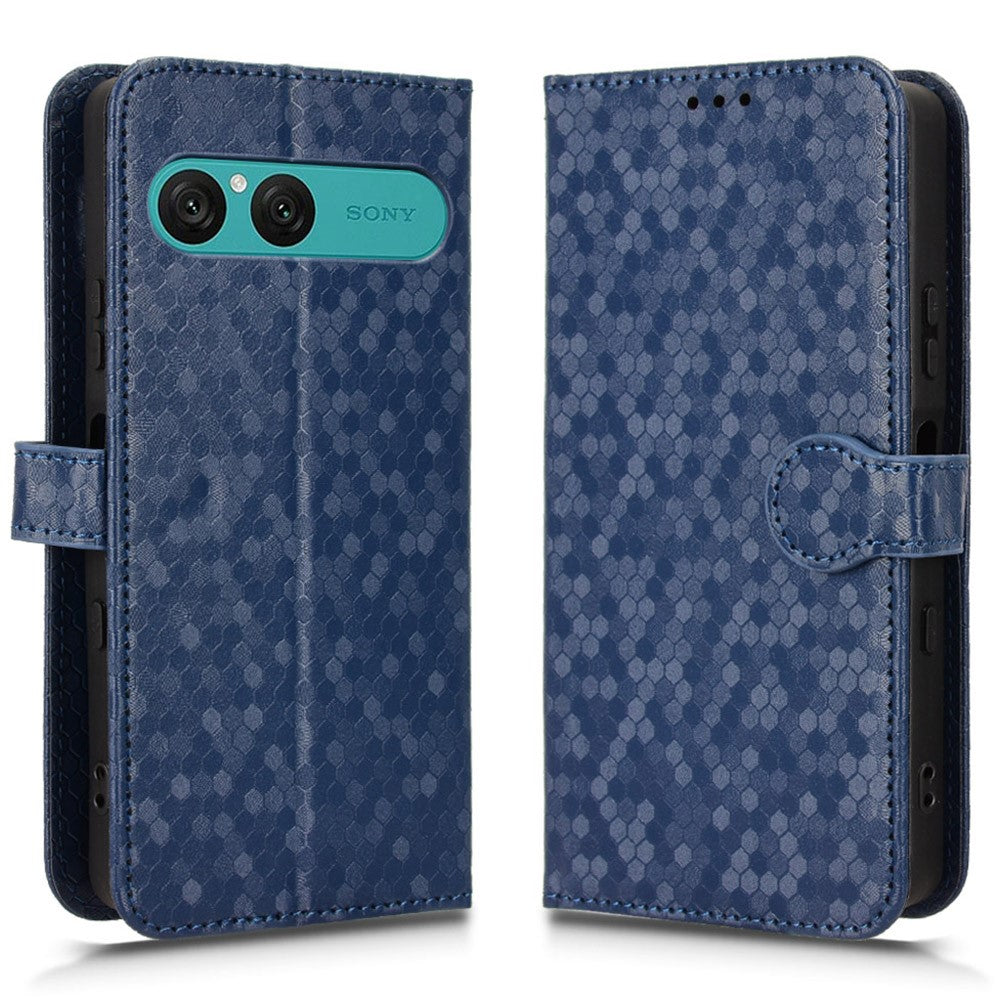 For Sony Xperia 10 VII Wallet Case Dot Pattern Imprint PU Leather Phone Cover with Wrist Strap