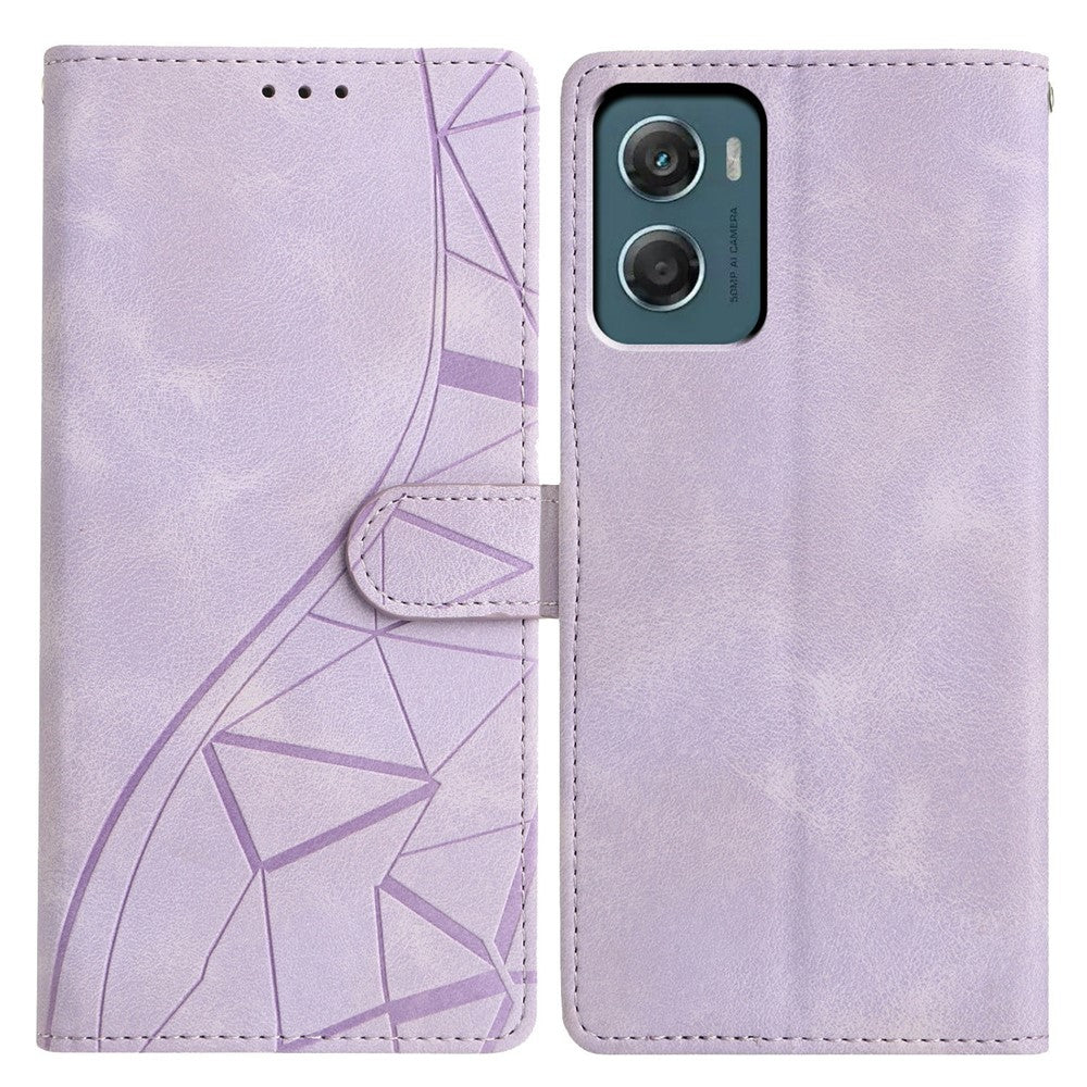 For Motorola Moto G06 4G Case Wallet Stand Imprinted Triangle Pattern Leather Phone Flip Cover