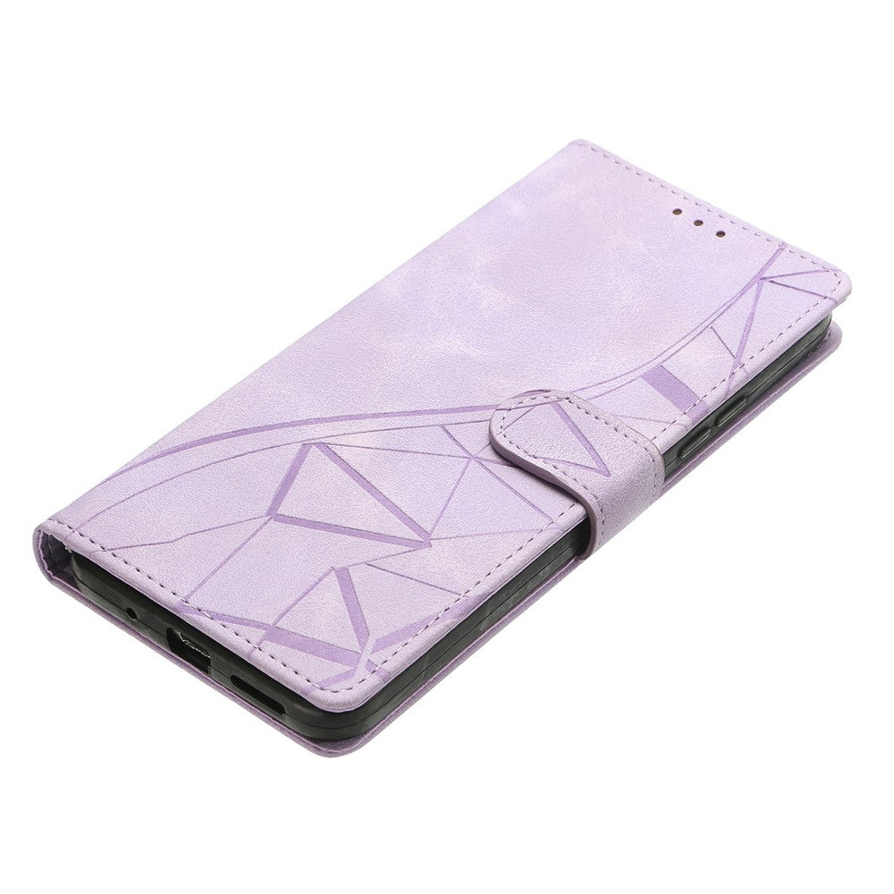 For Motorola Moto G06 4G Case Wallet Stand Imprinted Triangle Pattern Leather Phone Flip Cover