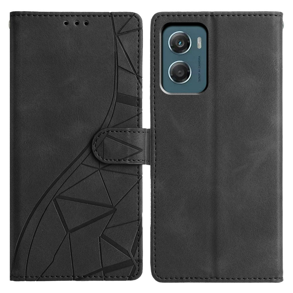 For Motorola Moto G06 4G Case Wallet Stand Imprinted Triangle Pattern Leather Phone Flip Cover