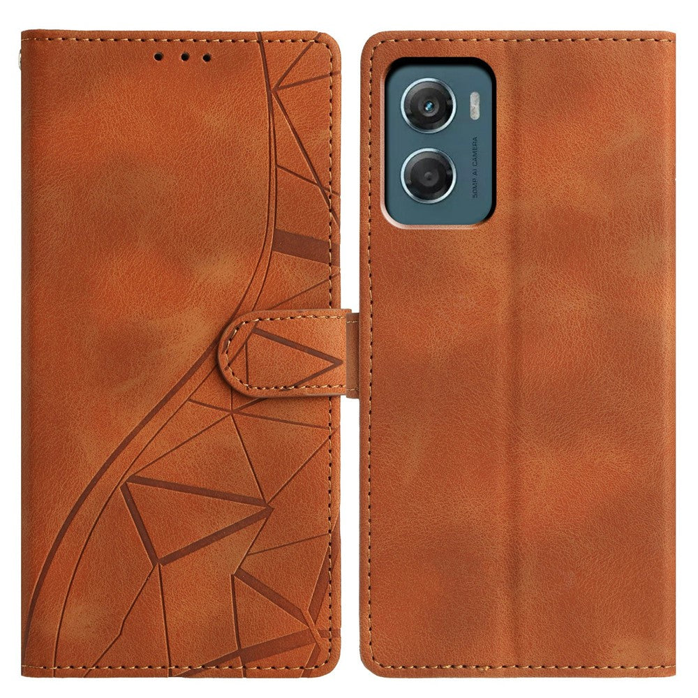 For Motorola Moto G06 4G Case Wallet Stand Imprinted Triangle Pattern Leather Phone Flip Cover