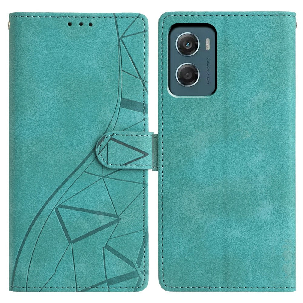 For Motorola Moto G06 4G Case Wallet Stand Imprinted Triangle Pattern Leather Phone Flip Cover